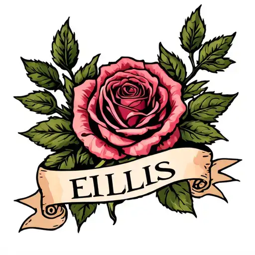 Rose With A Banner With The Name Ellis On The Banner