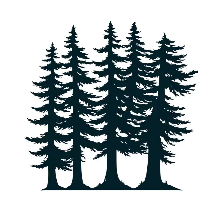 Simple Pine Tree Outline In Black With Three Trees