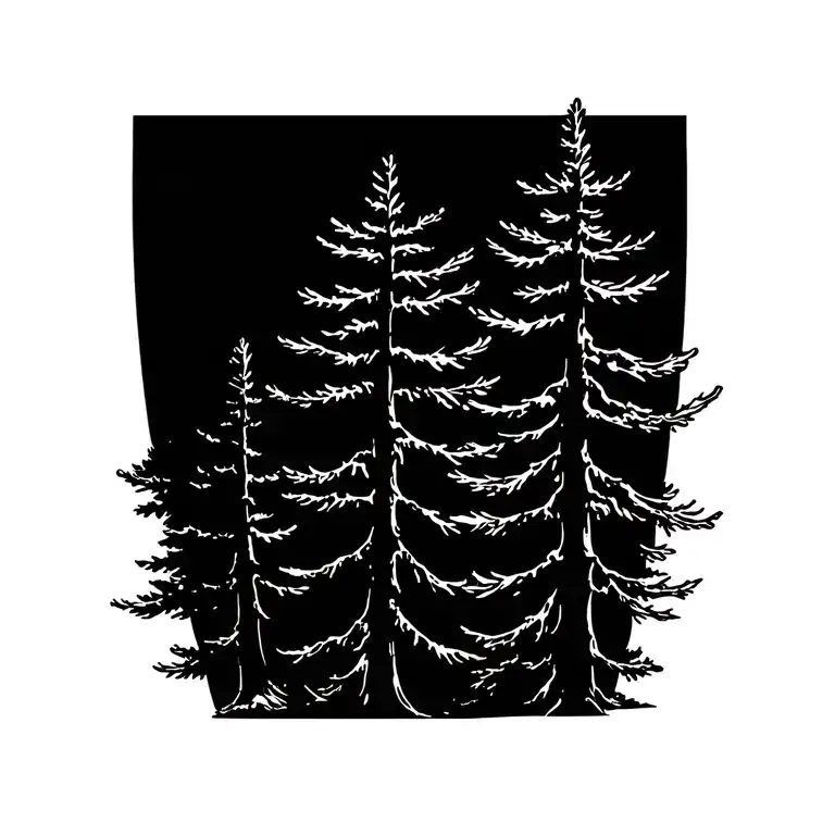 Simple Outline In Black Of Three Pine Trees