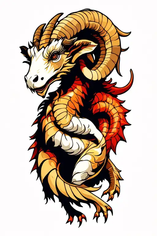 Aries Dragon Wrapped Loosely Intertwined With Ram Head