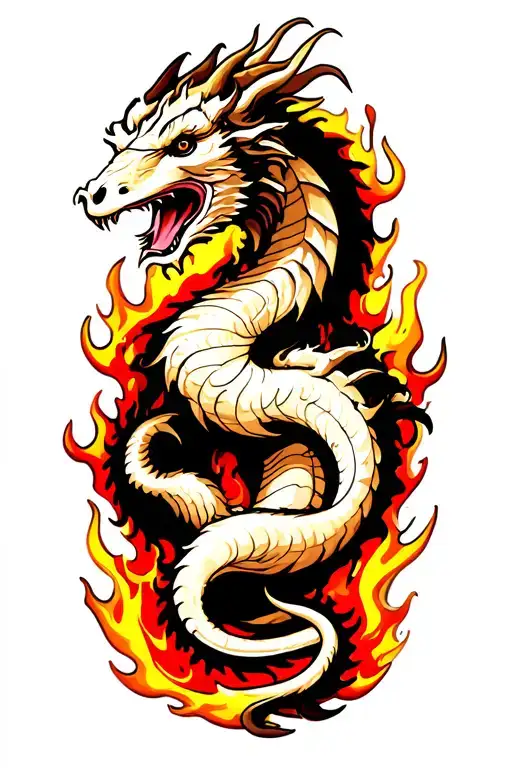 Dragon And Ram Wrapped In Fire
