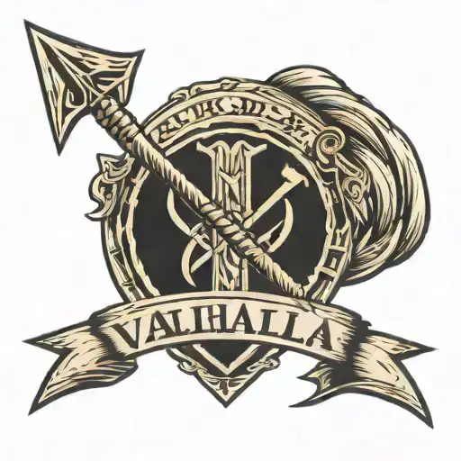 A Banner With The Word Valhalla Crossed By An Arrow