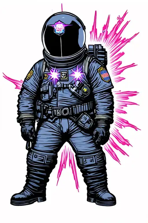Space Police Officer With Lights On