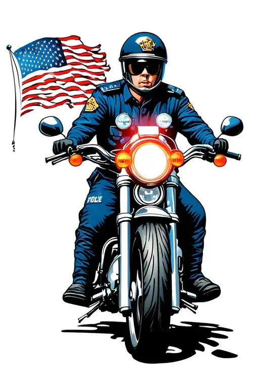 Space Police Officer Riding On Motorcycle With Police Lights On