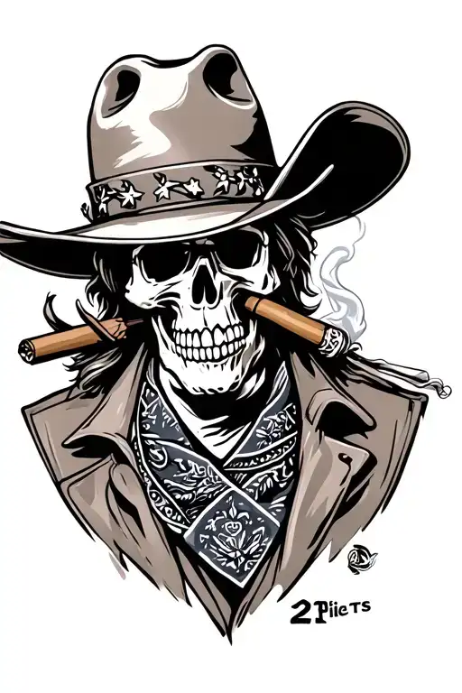 Tattoo Of Cowboy Skull Smoking A Cigar And Wearing A Cowboy Hat And 21 Pilots Bandana
