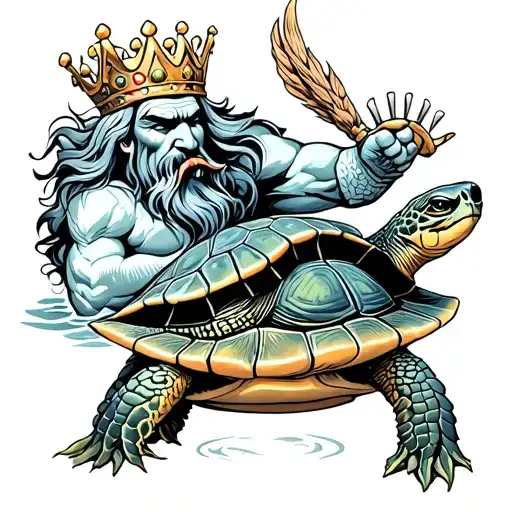 King Neptune Next To A Shellback Turtle