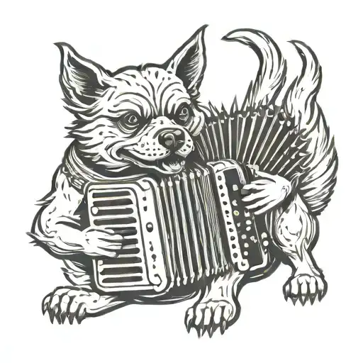 Create An Evil Looking Dog Playing The Accordion