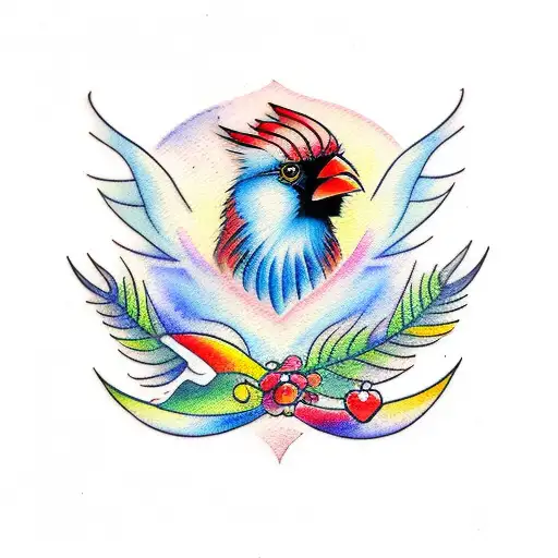 Cardinal With Rainbow Watercolor