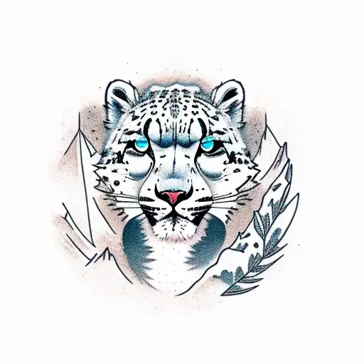 Snow Leopard With Mountain In The Background