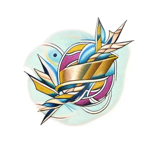 Abstract Traditional Vase With Embroidery Ribbon Inside Are Olive Branches