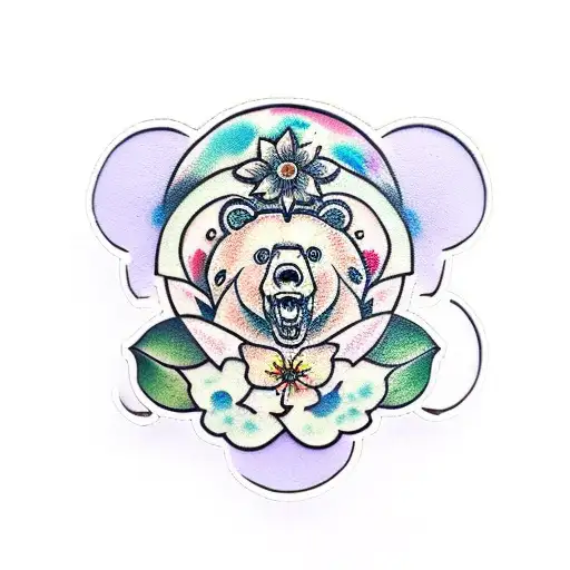 Bear With Pocket Watch And Flowers