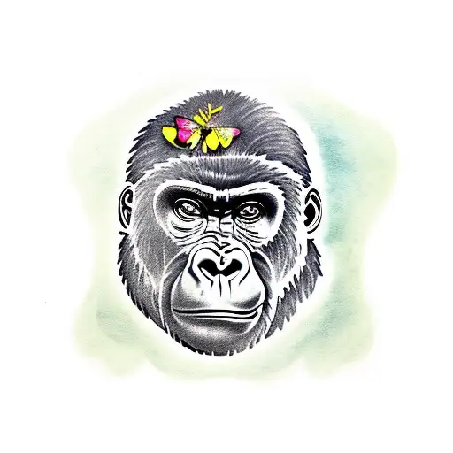 Gorilla In The Jungle With Moth Open