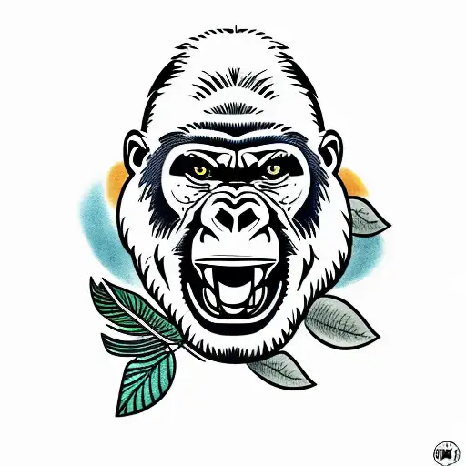 Gorilla In The Jungle With Mouth Open