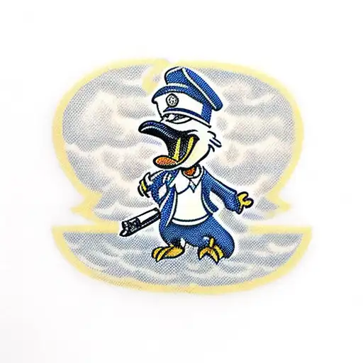 Donald Duck Wearing A Coast Guard Cover Smoking A Cigar With Bloodshot Eyes
