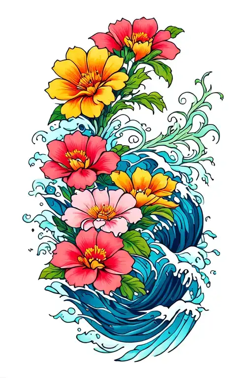 Waves Like Flowers With Fish Scales That Are Colorful