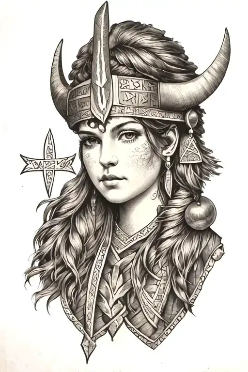 Exotic Mysterious Viking Woman Facial Image Nordic Runes