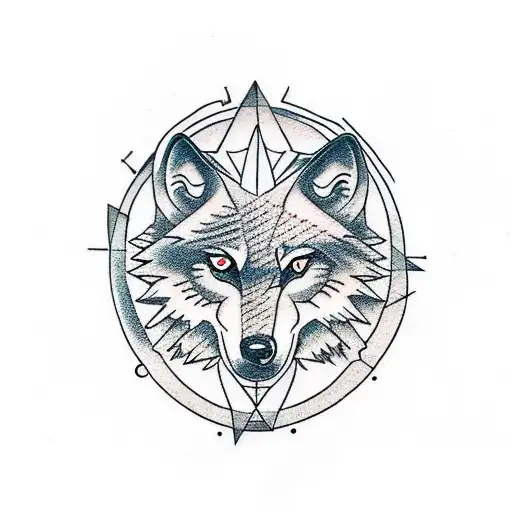 Wolf With Mountains And Compass