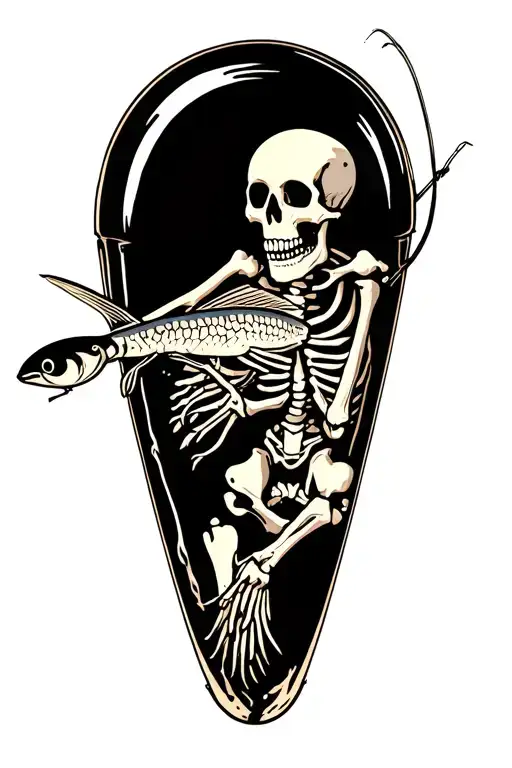 Fly Fishing Skeleton In Inner Tube