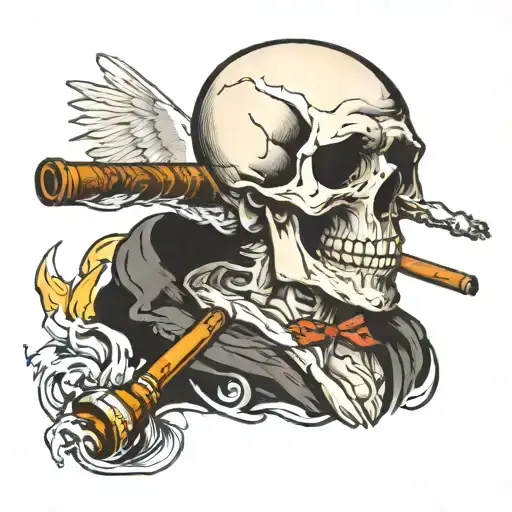 Skull And Sea Gull Smoking Cigar