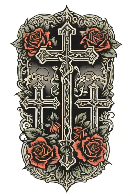 Three Crosses With Roses