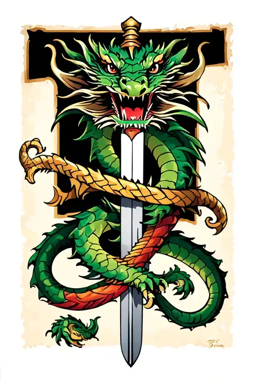 Dragon Wrapped Around A Sword