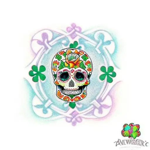 Irish Inspired Sugar Skull Shamrocks Harp Green Orange White