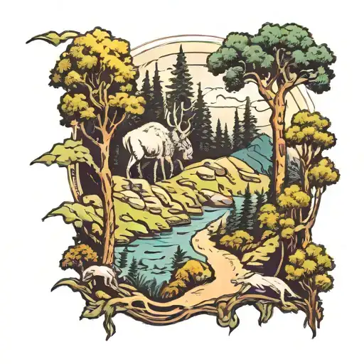 A Hiking Trail Winding Through A Forest With Various Animals Peeking Out From The Trees