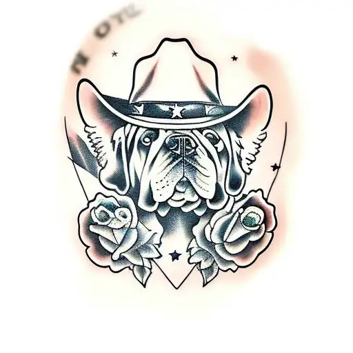 Dog Head Skull In A Cowboy Hat