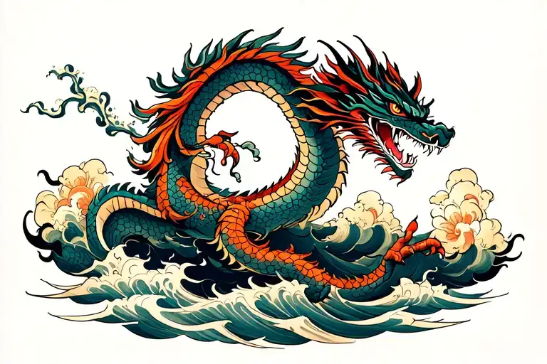 A Japanese Style Swirling Storm With An Eastern Dragon Emerging From It