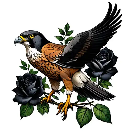Falcon And Black Roses
