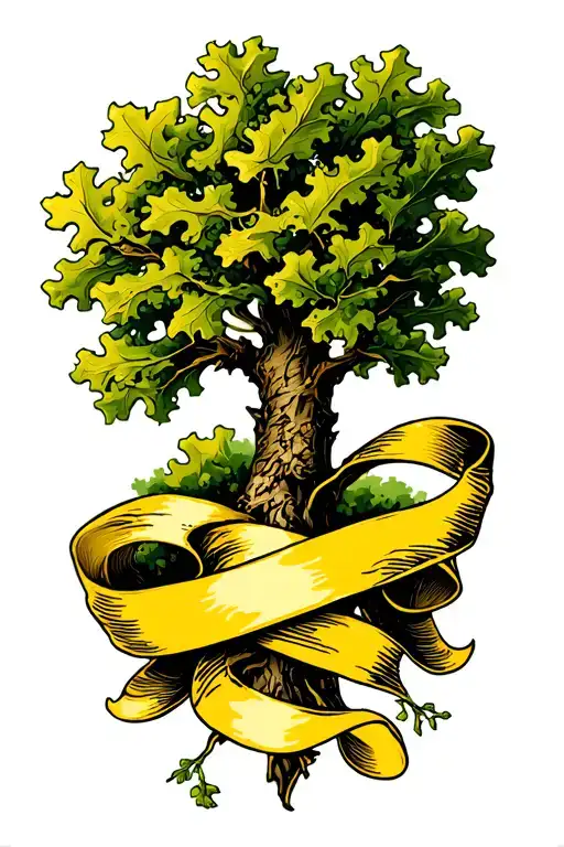 Oak Tree With Yellow Ribbon Wrapped