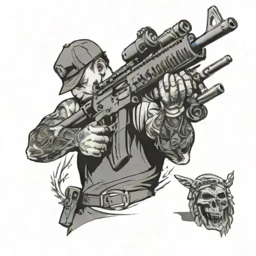 Tatted Man Holding An Ar15 Gun By Its Side