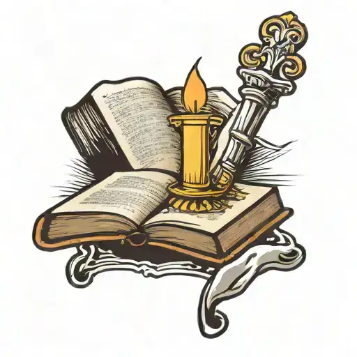 Open Bible Laying Flat With A Candle Burning