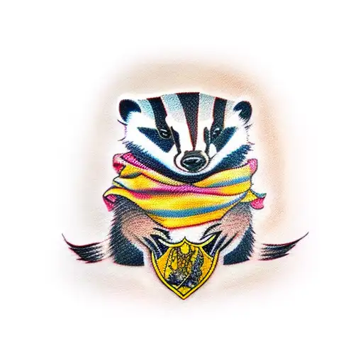 Baby Badger With A Hufflepuff Scarf And The Sorting Hat