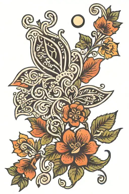 Symmetrical Folk Art Vine Thin Long