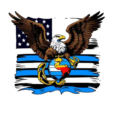 Usmc Eagle Globe And Anchor Combined With A Thin Blue Line Flag