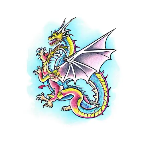 Dragon With Sakura And Katana