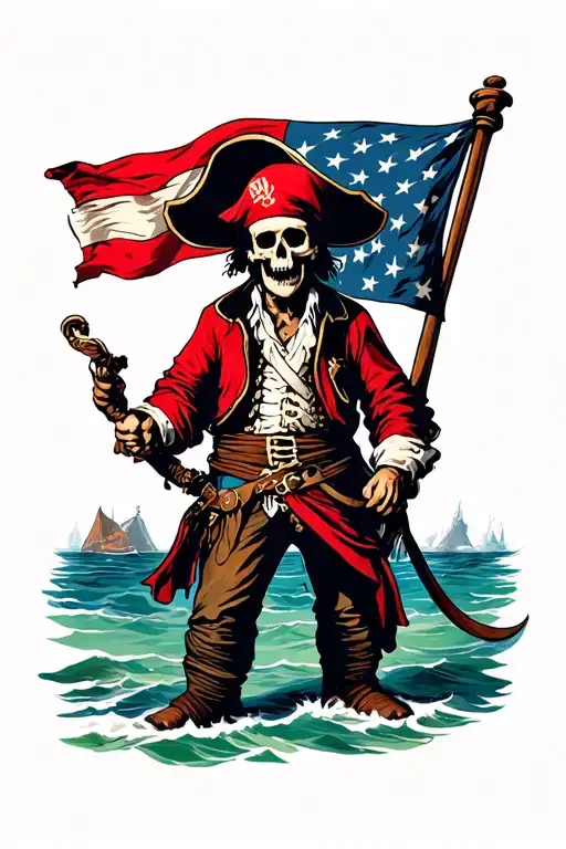 A Full Body Dead Pirate With A Pirate Flag In The Background