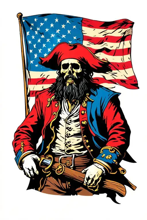 A Full Body Dead Pirate With Blackbeards Flag In The Background