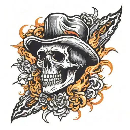 Sleeve Tattoo With Fire And Skull