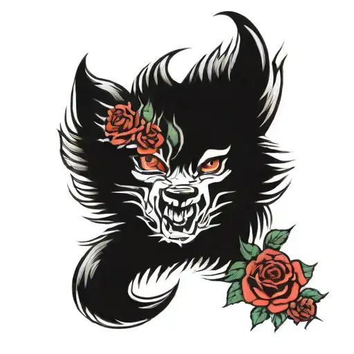 Wolf And Roses With Thorns