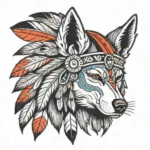 Shaman With Headdress And A Wolf