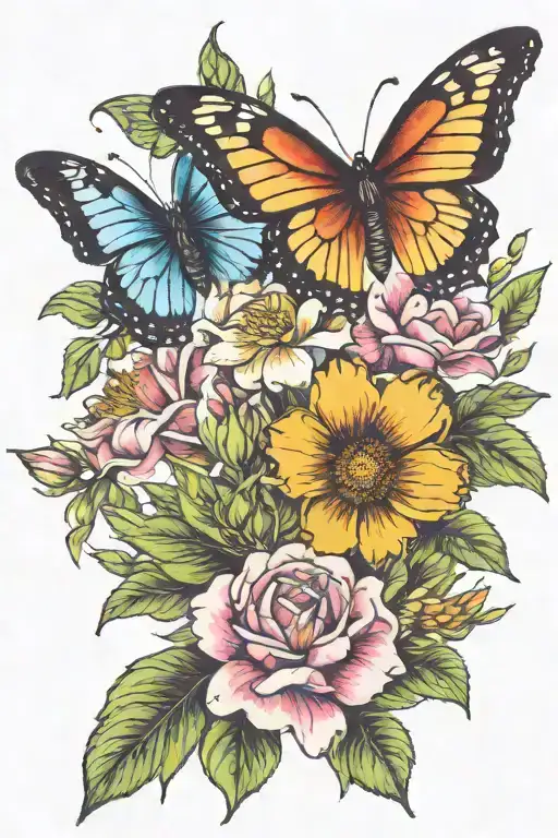 January And July Birth Flowers And Butterfly