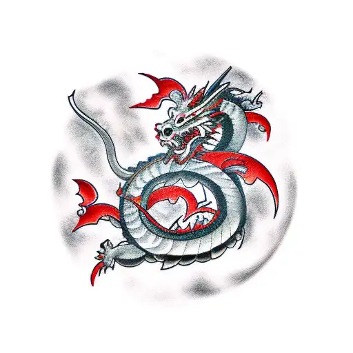 Japanese Dragon Around Samurai Sword