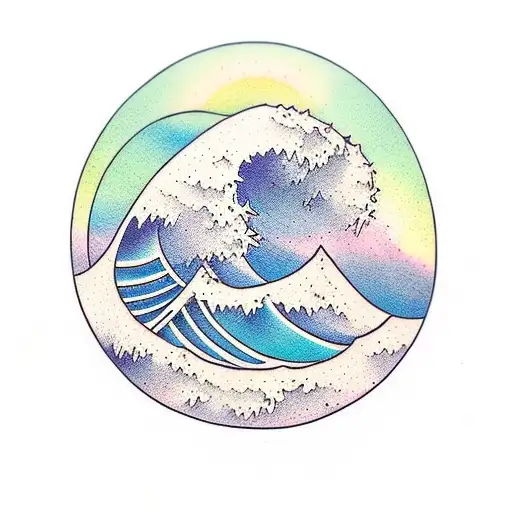 Wave Two Trees And Mountain