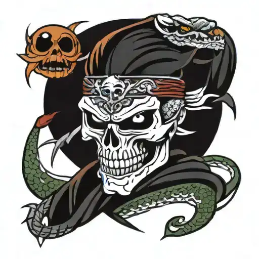 Skull And Boy Ninja And Dragon