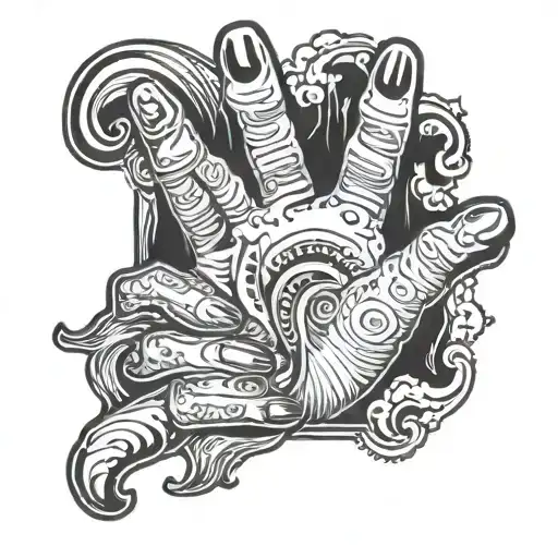 Outline Of Hands With The Inside Filled In With The Ocean And Waves