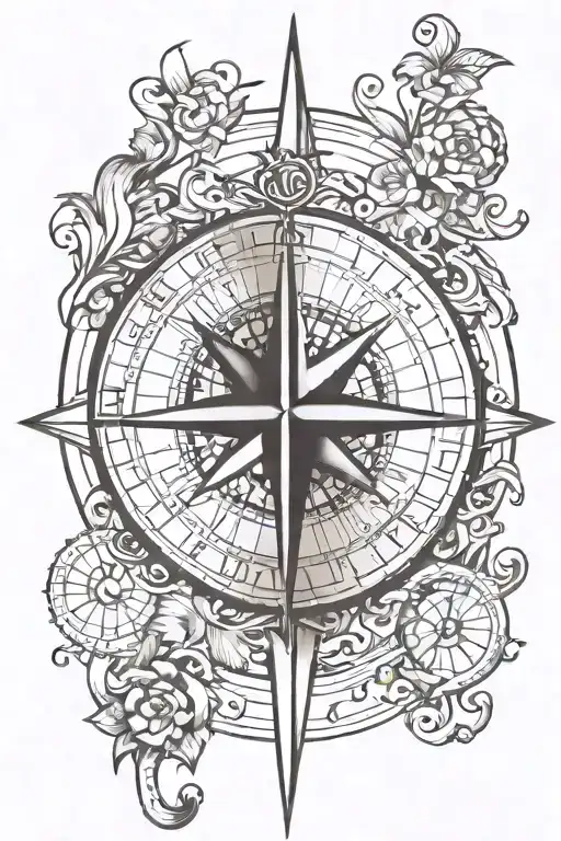 A Stylized Compass Rose With Musical Symbols And Outdoor Elements As The Cardinal Directions