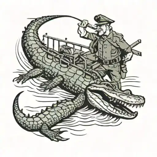 Alligator Getting Off Military Landing Craft Broken Panel