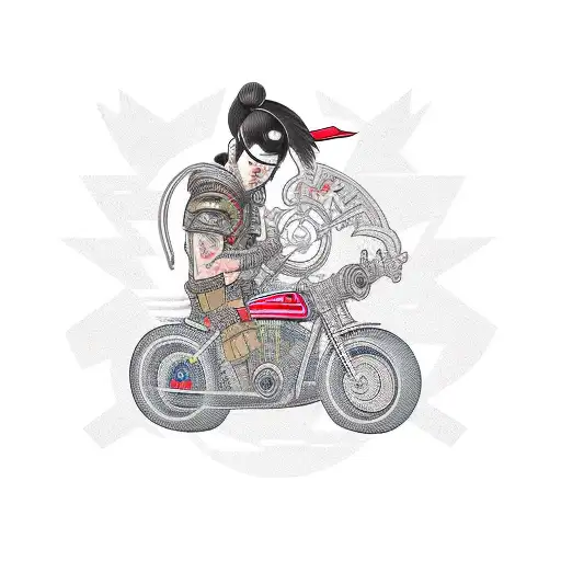 Cyberpunk Samurai Riding A Super Bike Holding A Katana